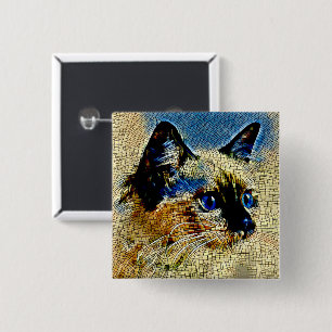 Macaron Carré 5 Cm Carreaux de mosaïque de chat siamois aux yeux bleu