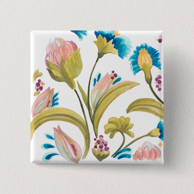 Macaron Carré 5 Cm Carreaux floraux de l'abbaye - Fleurs de printemps (Devant)