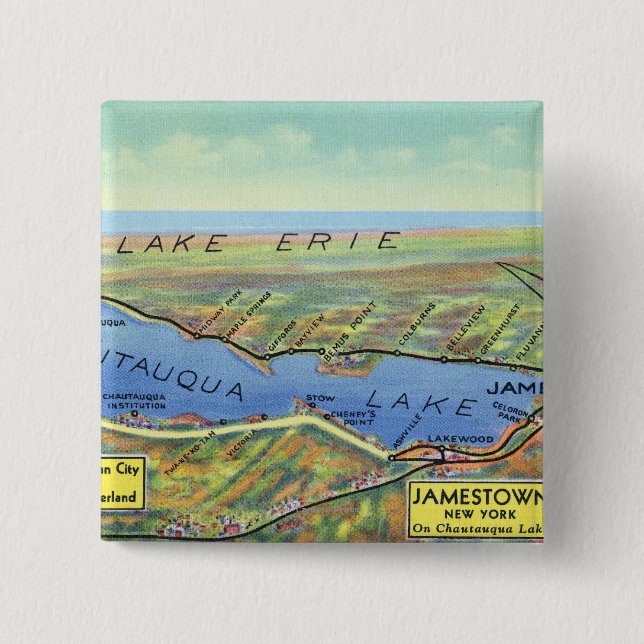 Macaron Carré 5 Cm Carte aérienne du lac et des villes environnantes (Devant)