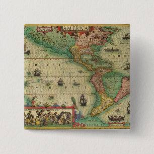Macaron Carré 5 Cm Carte antique du monde des Amériques, 1606