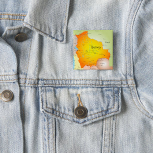Macaron Carré 5 Cm Carte de Bolivie avec villes et frontières