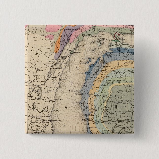 Macaron Carré 5 Cm Carte de l'État du Michigan (Devant)