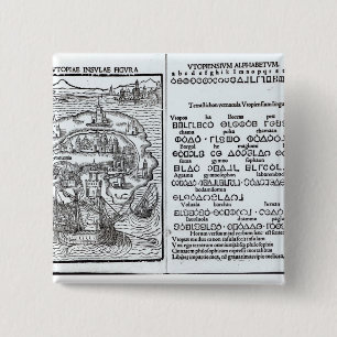 Macaron Carré 5 Cm Carte de l'île d'Utopie et de son alphabet