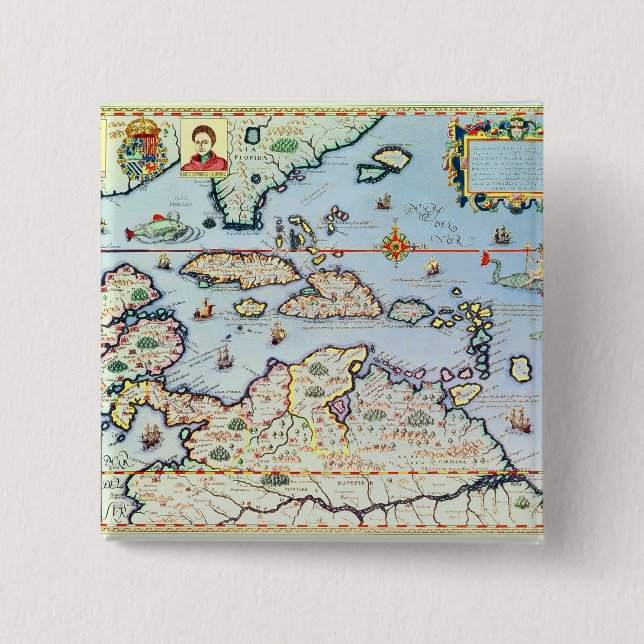 Macaron Carré 5 Cm Carte des îles des Caraïbes (Devant)