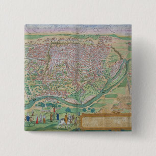 Macaron Carré 5 Cm Carte du Caire, tirée de Civitates Orbis Terrarum