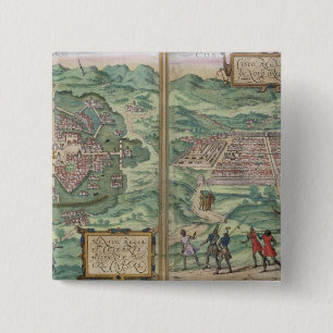 Macaron Carré 5 Cm Carte du Mexique et du Cuzco, de 'Civitates Orbis