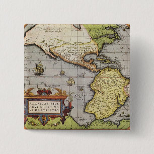 Macaron Carré 5 Cm Carte du monde antique des Amériques, 1570
