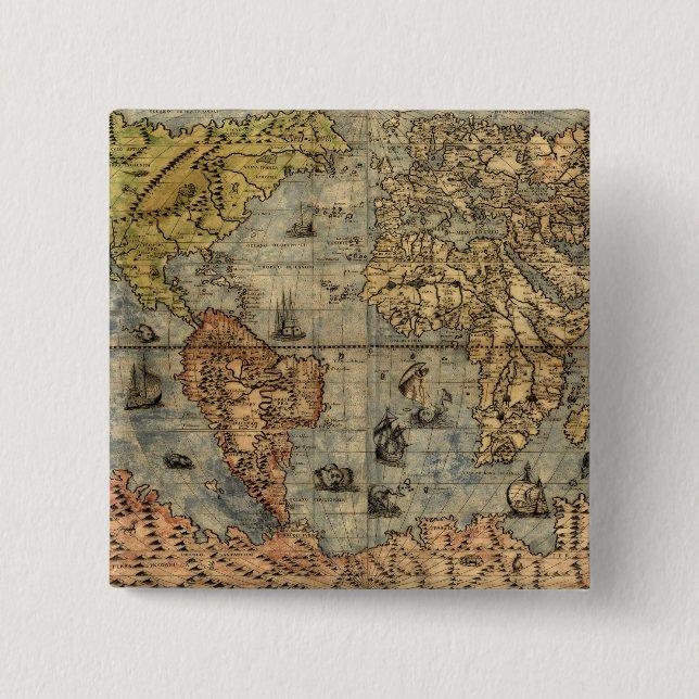 Macaron Carré 5 Cm Carte du monde Forlani Antiquev 1565 Renaissance (Devant)