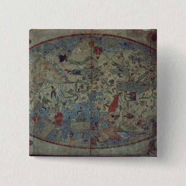 Macaron Carré 5 Cm Carte Genoese du monde, conçue par Toscanelli (Devant)