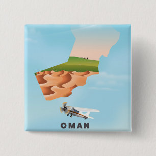 Macaron Carré 5 Cm carte illustrée d'Oman affiche de voyage