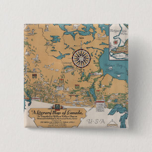 Macaron Carré 5 Cm Carte littéraire vintage du Canada