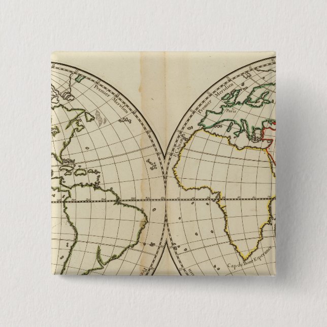 Macaron Carré 5 Cm Carte mondiale avec Latitude et Longititude (Devant)