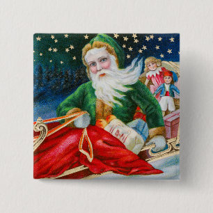 Macaron Carré 5 Cm Carte postale de Noël vintage rétro Père Noël