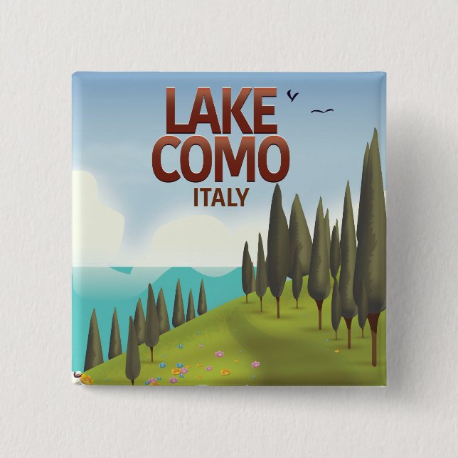 Macaron Carré 5 Cm Carte postale voyage du lac de Côme Italie. (Devant)