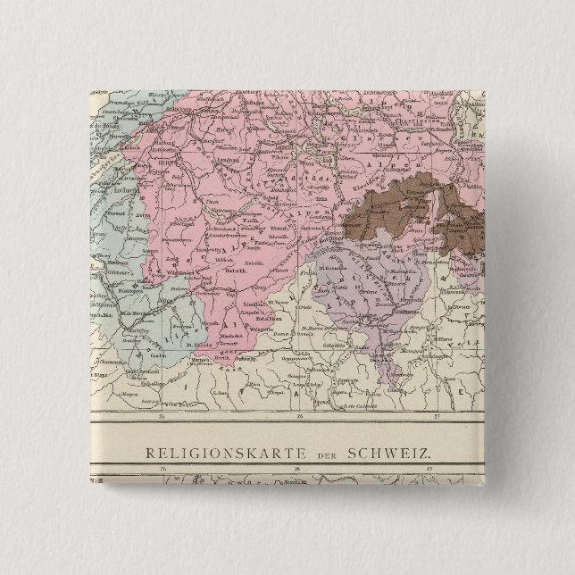 Macaron Carré 5 Cm Carte religieuse et linguistique de la Suisse (Devant)
