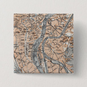 Macaron Carré 5 Cm Carte vintage de Liège Belgique (1905)