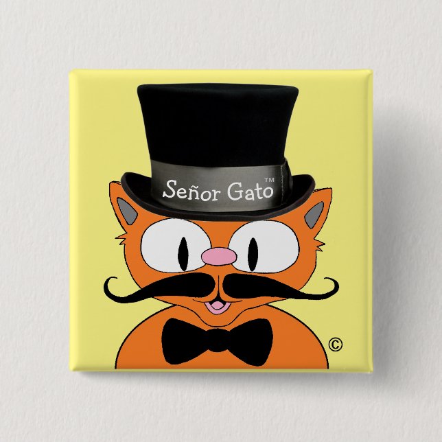 Macaron Carré 5 Cm Cartographie Señor Gato™ Mustache Cat (Devant)