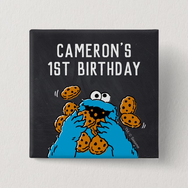 Macaron Carré 5 Cm Carton d'Anniversaire du Monstre-Cookies (Devant)