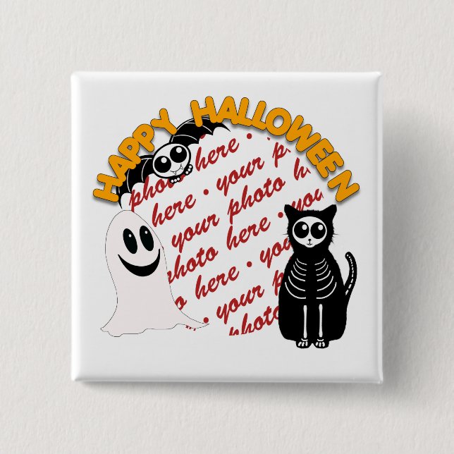 Macaron Carré 5 Cm Cartoon Squelette Chat, chauve-souris et cadre pho (Devant)