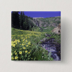 Macaron Carré 5 Cm Cascade et fleurs sauvages dans un pré alpin, 2