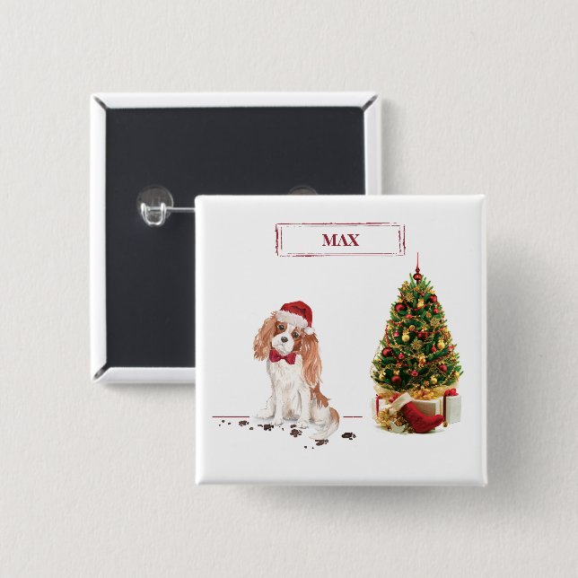 Macaron Carré 5 Cm Cavalier King Charles Spaniel Funny Christmas Chie (Devant & derrière)