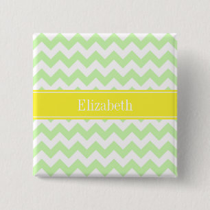 Macaron Carré 5 Cm Celery White Chevron ZigZag Nom jaune Monogramme