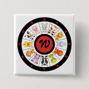 Macaron Carré 5 Cm Cercle chinois mignon décoré d'un monogramme de