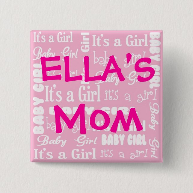 Macaron Carré 5 Cm C'est un bouton de fille (Devant)