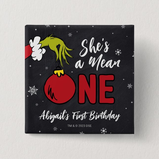 Macaron Carré 5 Cm C'est une Mean One | Anniversaire de Grinch (Devant)