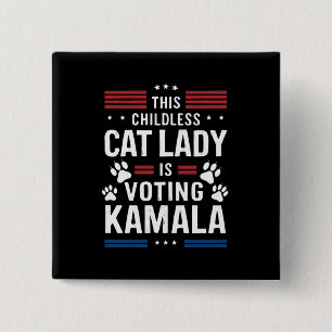 Macaron Carré 5 Cm Cette dame de chats sans enfants vote Kamala 2024