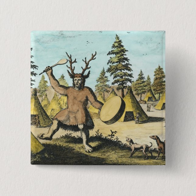 Macaron Carré 5 Cm Chaman de Natif américain (Devant)