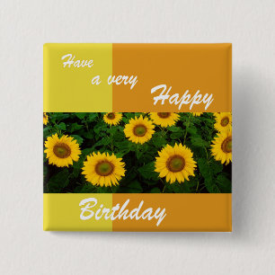 Macaron Carré 5 Cm Champ de tournesol - Bouton Joyeux anniversaire