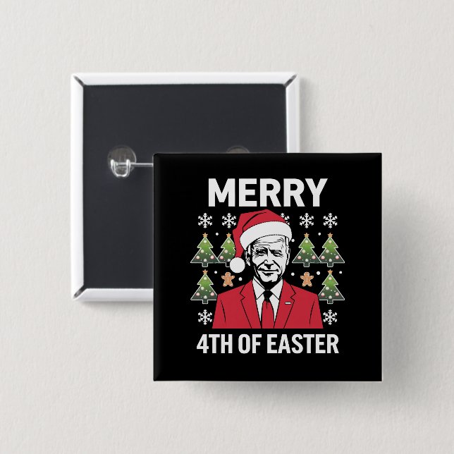 Macaron Carré 5 Cm Chapeau de Noël de Joe Biden Santa Merry 4ème de P (Devant & derrière)