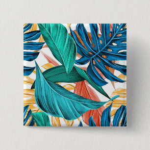 Macaron Carré 5 Cm Charpente colorée tropicale Nature Feuille