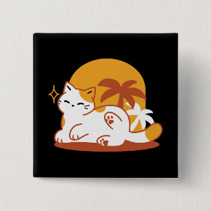 Macaron Carré 5 Cm Chat adorable se relaxer au soleil - Animal de com