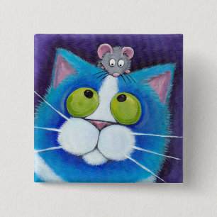 Macaron Carré 5 Cm Chat bleu et bouton de la souris