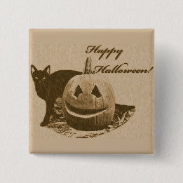 Macaron Carré 5 Cm Chat & Citrouille Joyeux Halloween