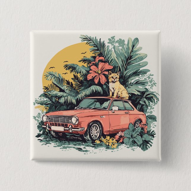 Macaron Carré 5 Cm Chat dans la jungle (Devant)