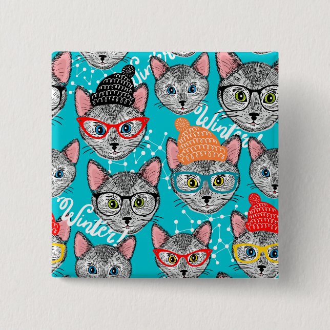 Macaron Carré 5 Cm Chat dans le casquette (Devant)