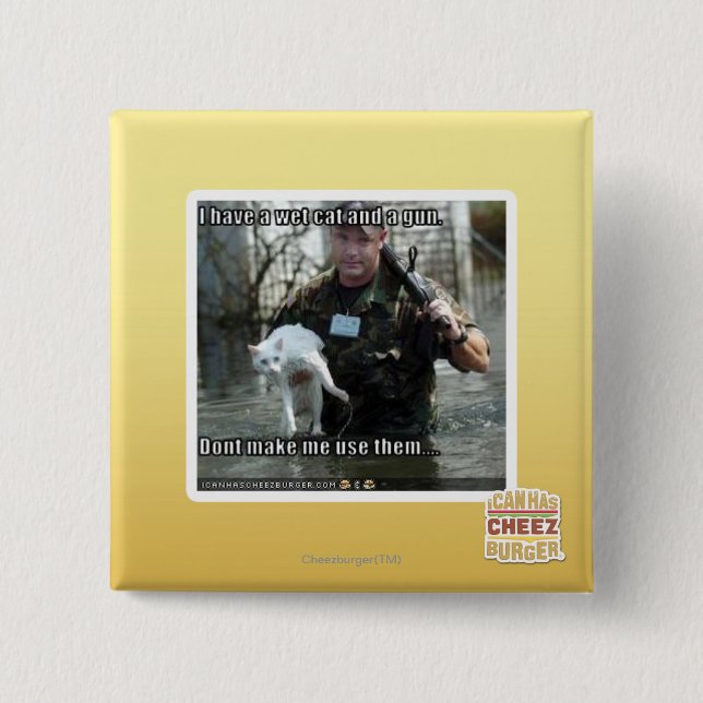 Macaron Carré 5 Cm Chat et arme à feu humides (Devant)