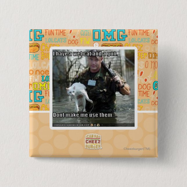 Macaron Carré 5 Cm Chat et arme à feu humides (Devant)