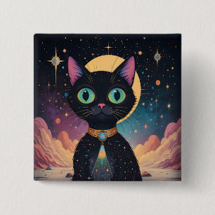 Macaron Carré 5 Cm Chat noir cosmique futuriste atomique au clair de 