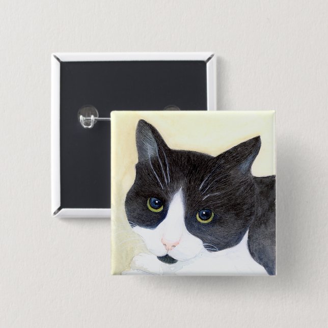 Macaron Carré 5 Cm Chat noir et blanc (Devant & derrière)