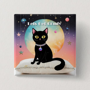 Macaron Carré 5 Cm Chat Noir - Installons-Nous Confortablement