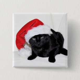 Macaron Carré 5 Cm Chat noir mignon avec le casquette de Père Noël