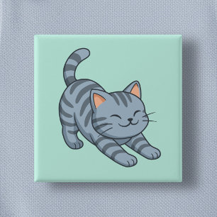 Macaron Carré 5 Cm Chat tigré gris étiré en vert