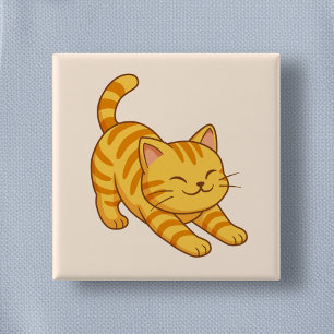 Macaron Carré 5 Cm Chat Tigre Orange Étiré Beige