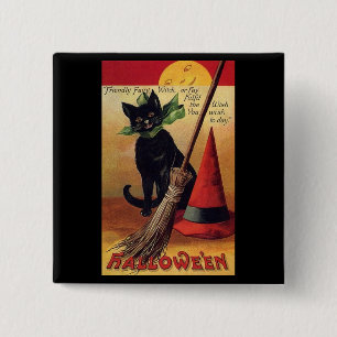 Macaron Carré 5 Cm Chat vintage d'Halloween noir, chambre de sorcière