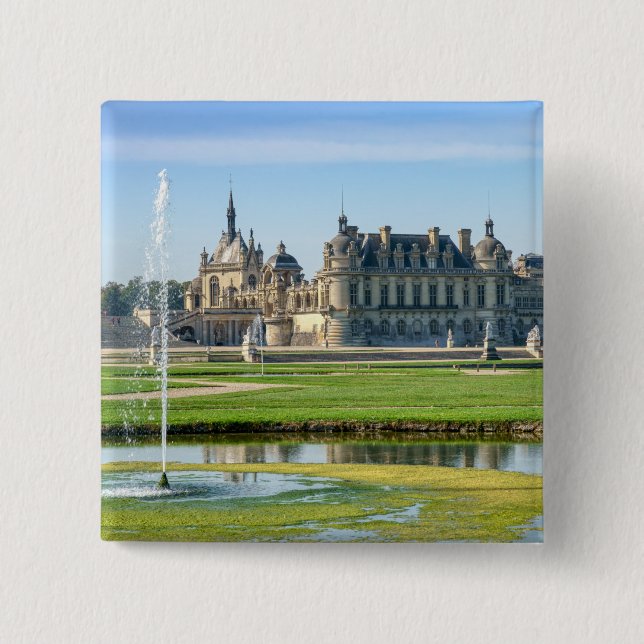 Macaron Carré 5 Cm Château de Chantilly et Le Notre Garden - France (Devant)