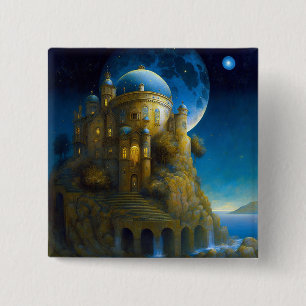 Macaron Carré 5 Cm Château Imaginaire Lune Paysage